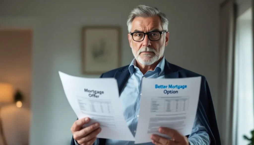 Un homme réfléchissant à des décisions financières devant plusieurs options.