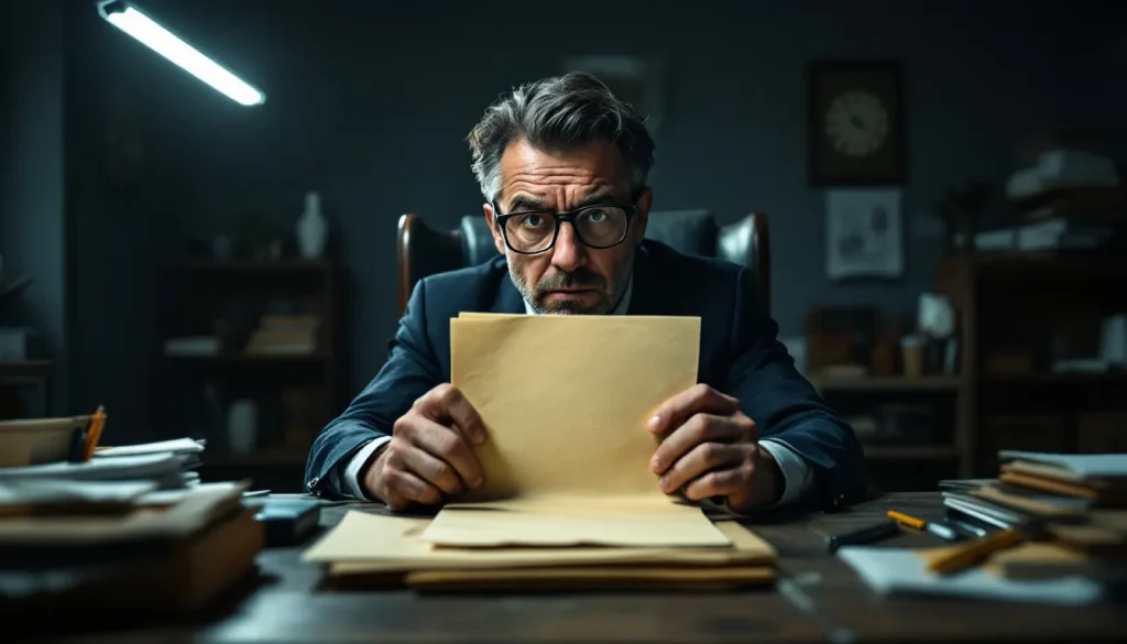 Un employé au bureau, visiblement stressé et inquiet, regarde son ordinateur avec attention.