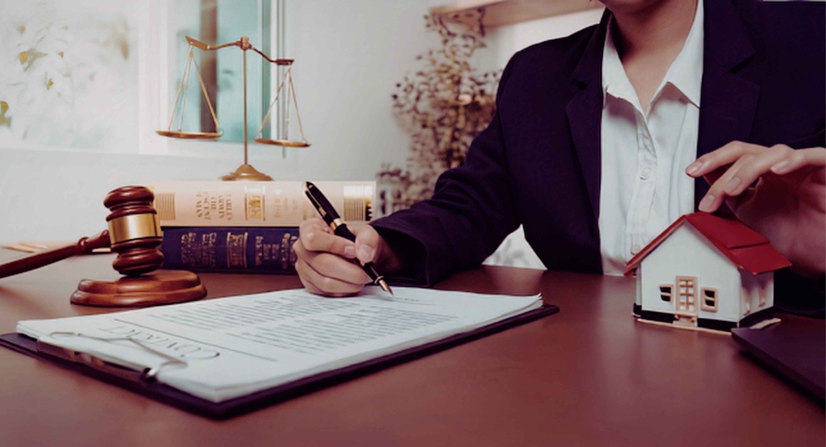 Avocat préparant des documents immobiliers illustrant l'usufruit et le pourcentage de propriété